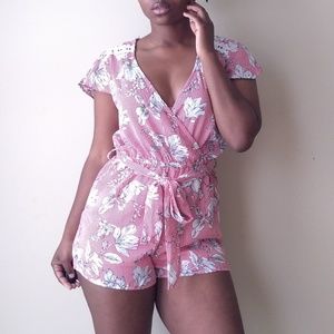 Red floral romper